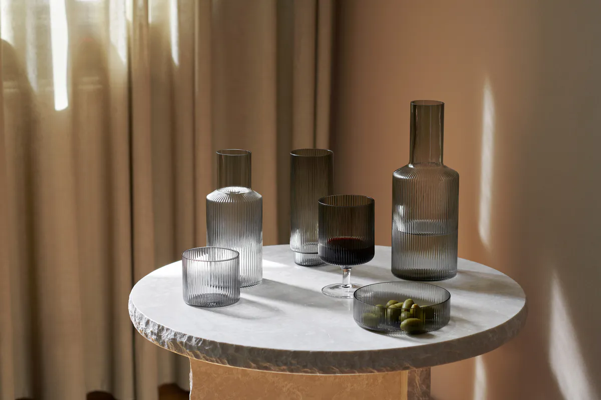 Ferm Living Ripple Long Drink Glass 4pk, Smoked Grey