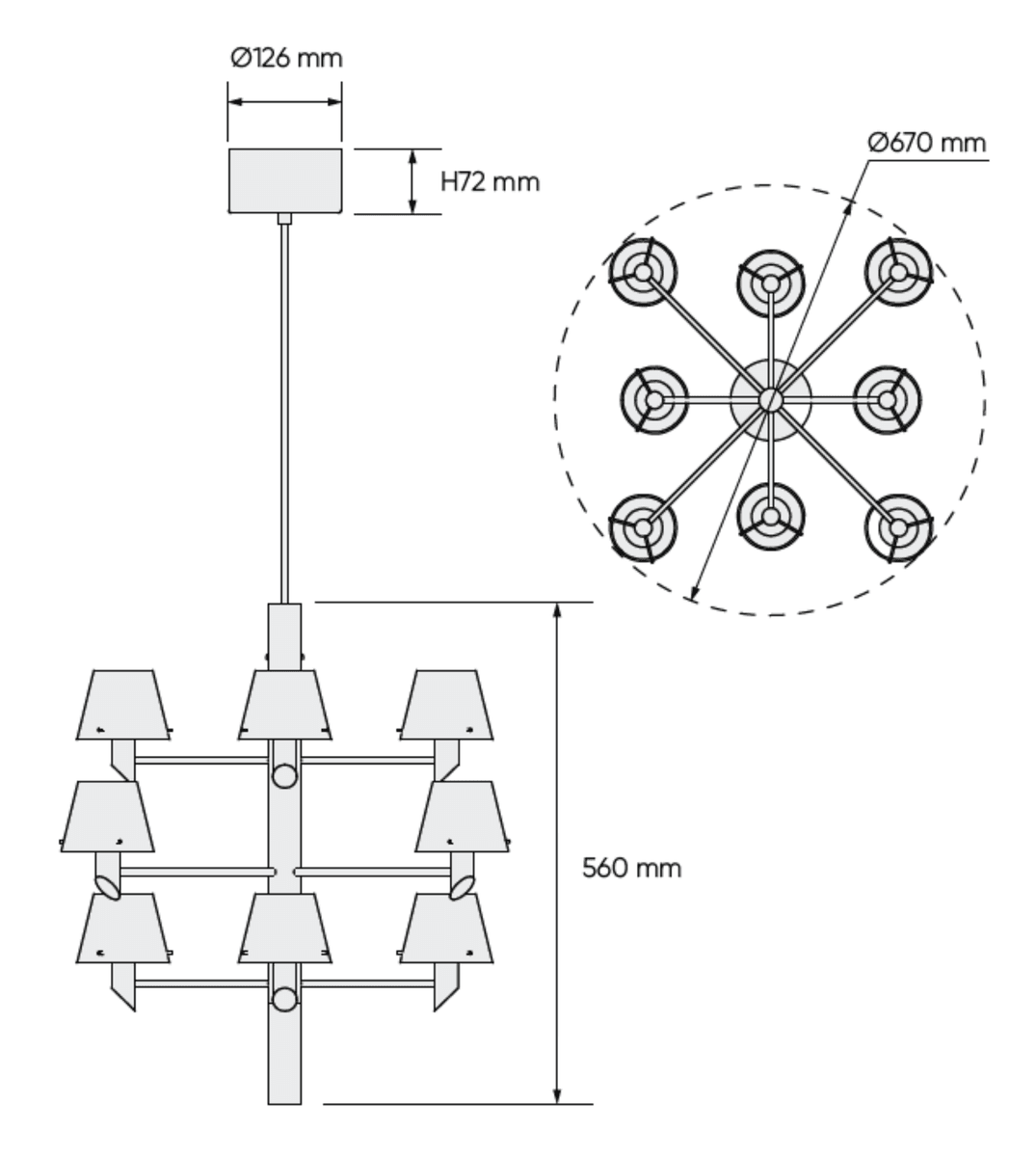 Herstal - Gil lysekrone 12  Messing / opalglass